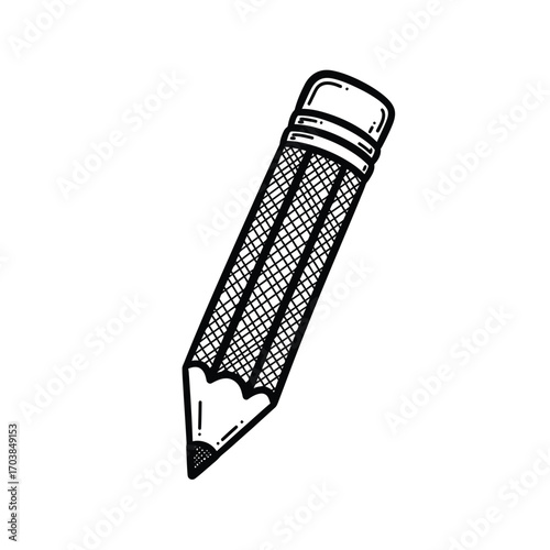 Vector illustration of handdrawn sketch of a graphite pencil with a sharpened tip and eraser