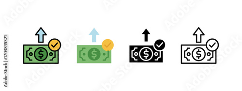Money transfer and payment completed vector icons for financial and payment processing concepts.