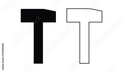 Black silhouette and outline of a sledgehammer on a white background