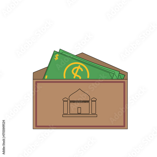 Cash inside mosque-themed envelope for charity