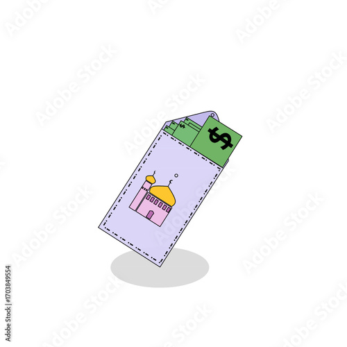 Charity money in mosque-themed envelope