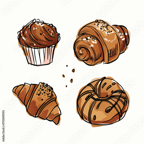 Chocolate muffin croissants pastries baked goods pastry