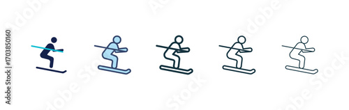 Skiing icon vector illustrations set for app and web