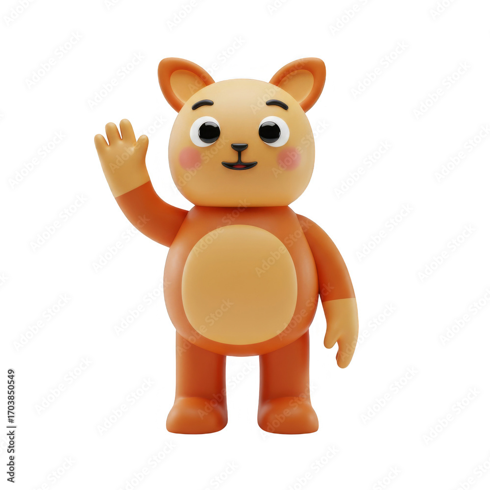 Obraz premium Adorable Orange Bear Waving with Cheerful Expression on Transparent Background