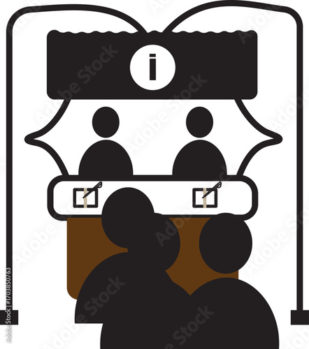 information booth line icon.Exhibitor line..symbol collection on black background.int
