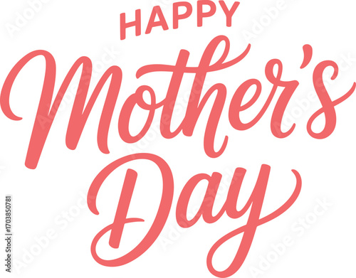 Happy Mothers Day pink coral cursive text on white background family