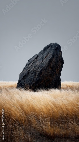 Monolith in a Field - A Stark Contrast of Nature.