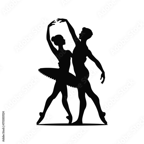 Ballet Dancers Silhouette Illustration of a Male and Female Performing a Dance Routine
