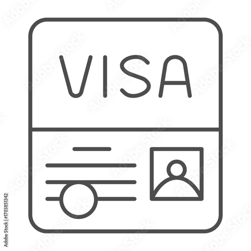 Person identity with visa thin line icon, traveler survey concept. Vector graphics. Passport paper, document sign on white background, outline style icon for mobile or web design.