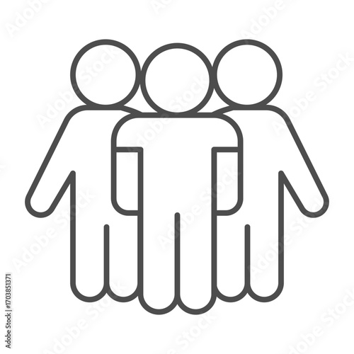 Group of tourists people thin line icon, traveler survey concept. Vector graphics. Three friends, adventure sign on white background, outline style icon for mobile or web design.
