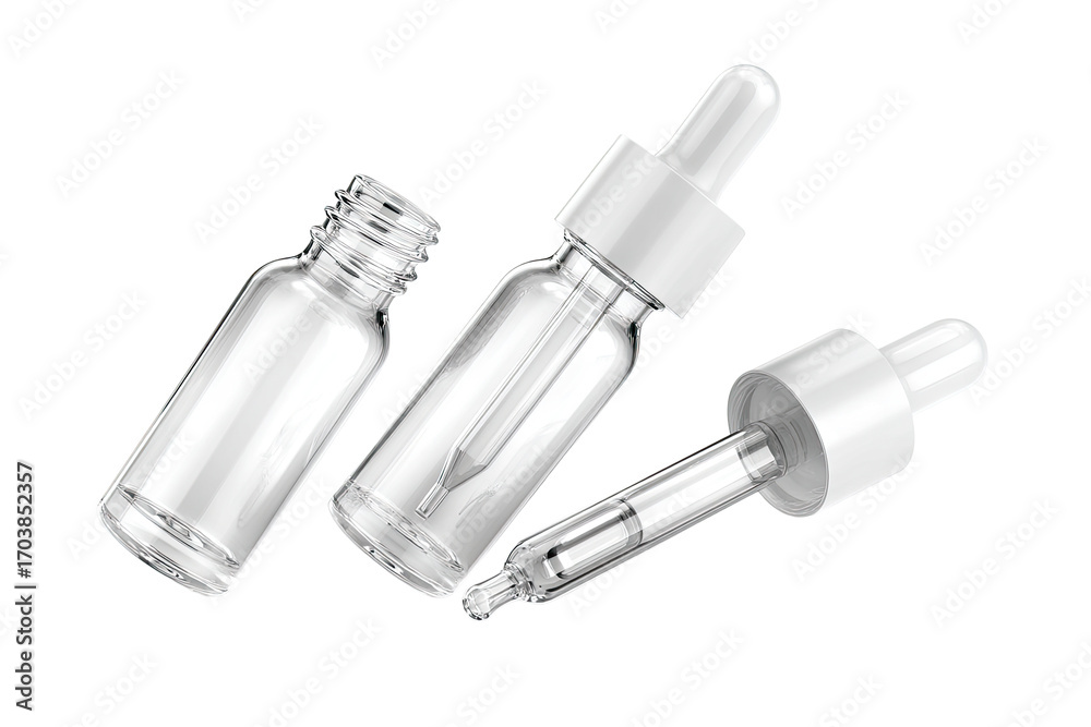 Naklejka premium Three clear glass dropper bottles