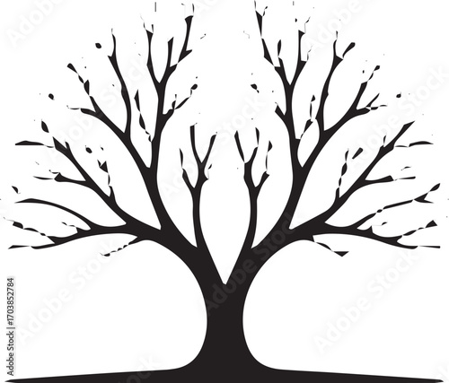 Stylized silhouette tree with intricate branches reaching outwards symbolizing growth and nature