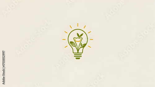 Eco-friendly innovation concept shown with a plant growing inside a lightbulb, vector logo design for green energy. 5