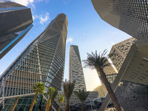 Tableau sur toile View from below of the facades of the high-rise buildings in the King Abdullah F