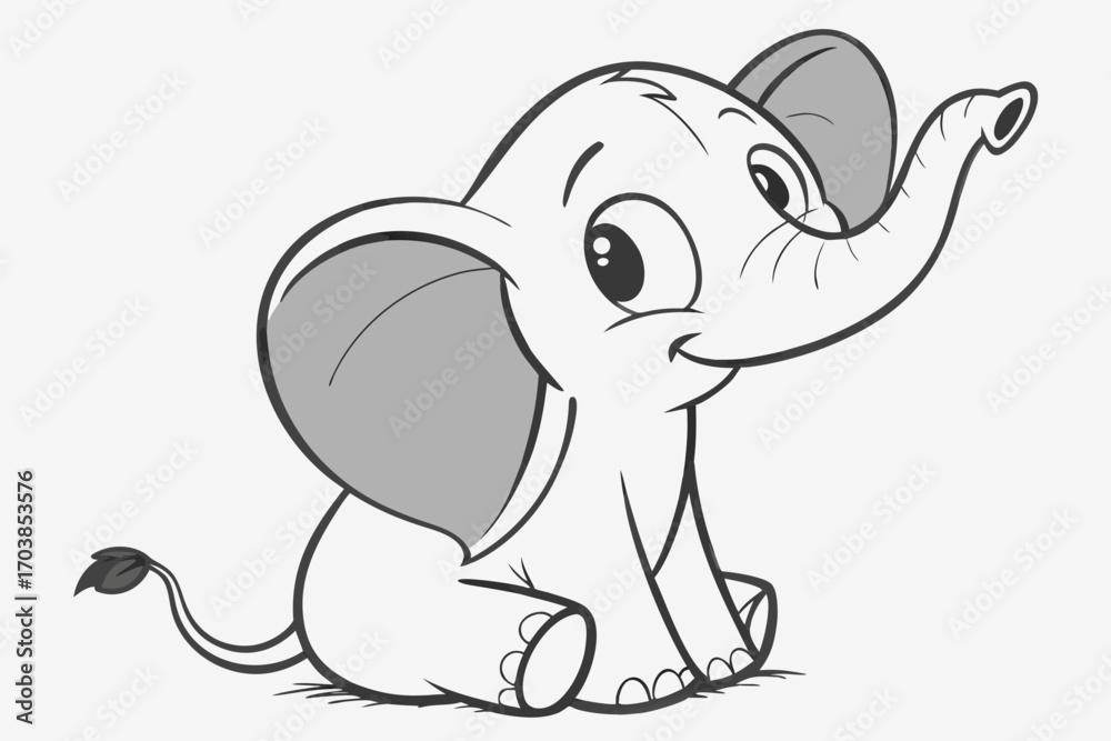 Obraz premium Cute cartoon baby elephant sitting and waving its trunk