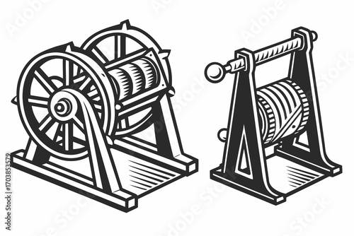 Vintage mechanical winch and hoist devices