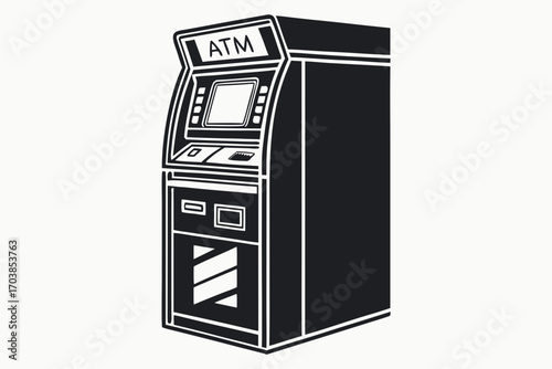 Black and white illustration of an automated teller machine