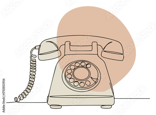 Vintage rotary telephone one line minimalist drawing
