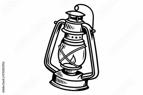Vintage kerosene lantern with a flame illustration