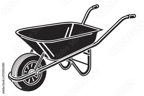 Black and white illustration of a single wheeled garden cart