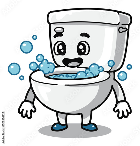 Cute toilet mascot with bubbles vector illustration
