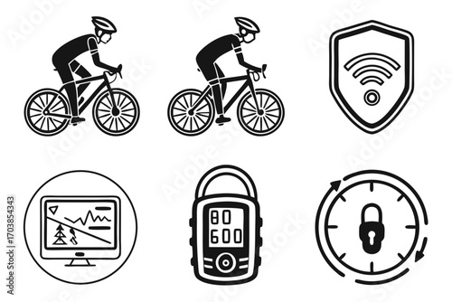 Cycling technology and data icons for performance and security