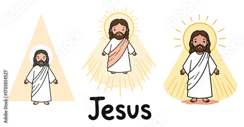 Cute cartoon Jesus Christ vector illustration set