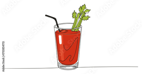 Bloody Mary cocktail with celery continuous line vector