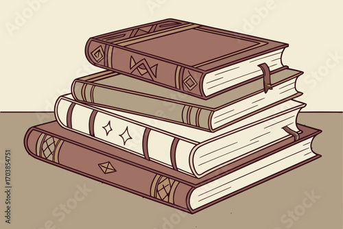 Stack of antique books with decorative spines