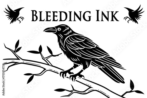 Bleeding ink raven and crows on branch