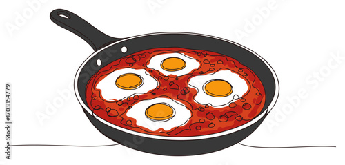 Shakshuka with eggs in frying pan vector