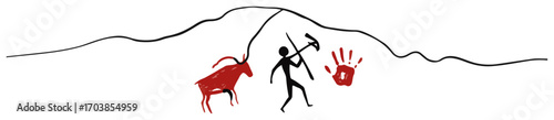 Prehistoric cave painting of a hunter and animal