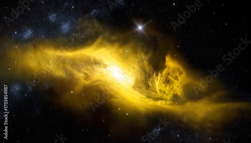 A Yellow Nebula With A Black Space Background
