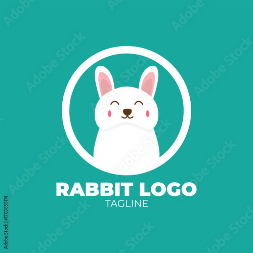 Rabbit vector logo in white circle. rabbit logo template in a circle, simple and modern logo.