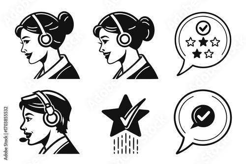 Customer service icons with feedback and ratings