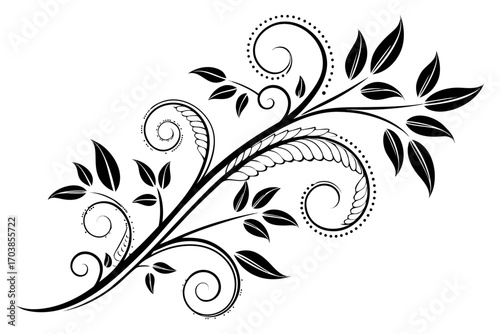 Elegant black swirling floral branch design