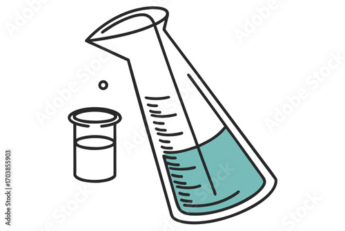 Chemistry experiment with beaker and flask pouring liquid