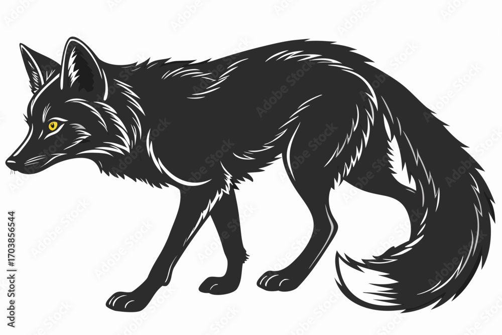 Fototapeta premium Stylized black fox with yellow eyes on white background