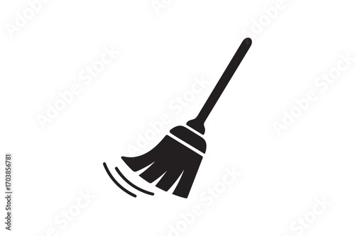 Cleaning broom vector icon silhouette illustration on white background.