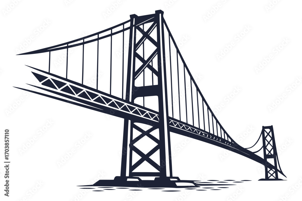 Fototapeta premium Stylized silhouette of a suspension bridge