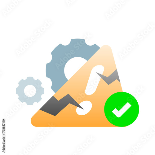 illustration of solved risk, risk management, and successful problem resolution. for concepts of security, safety assurance, business risk control, quality management, and troubleshooting solutions