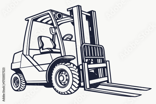 Stylized line art illustration of a forklift truck