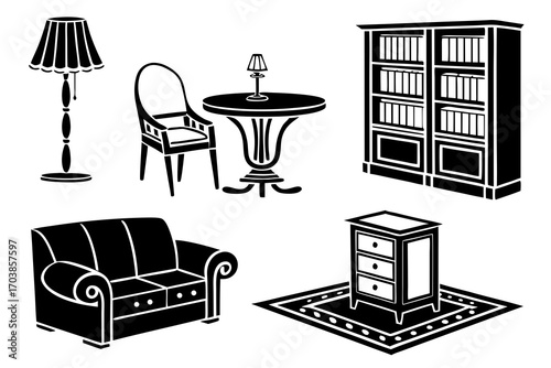 Collection of black and white furniture silhouettes