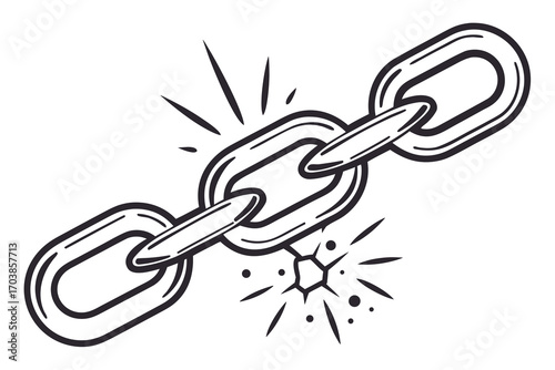 Broken chain link symbolizing weakness and failure