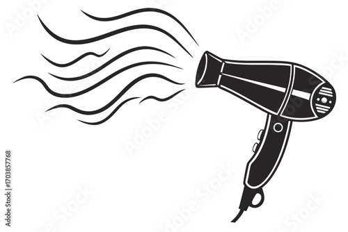 Stylized hair dryer emitting waves of air