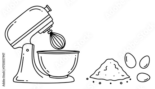 Doodle of a stand mixer and baking ingredients