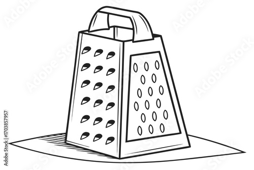 Black and white illustration of a kitchen grater