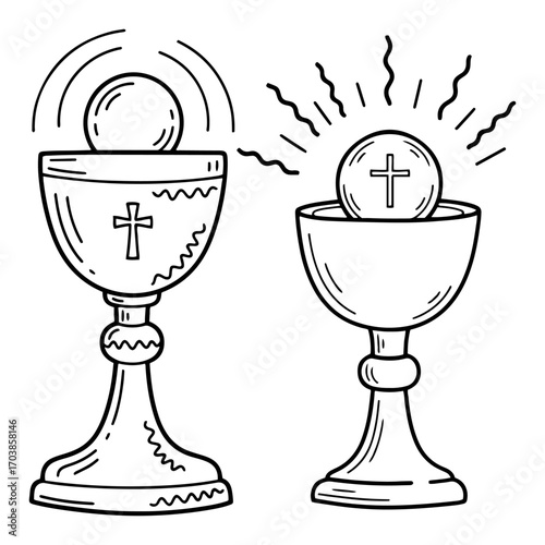 Holy communion chalice and host doodle illustration