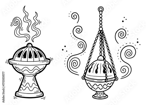 Incense burner and thurible censer doodle set