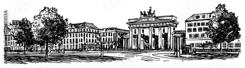 Brandenburg Gate in Berlin Germany hand drawn sketch